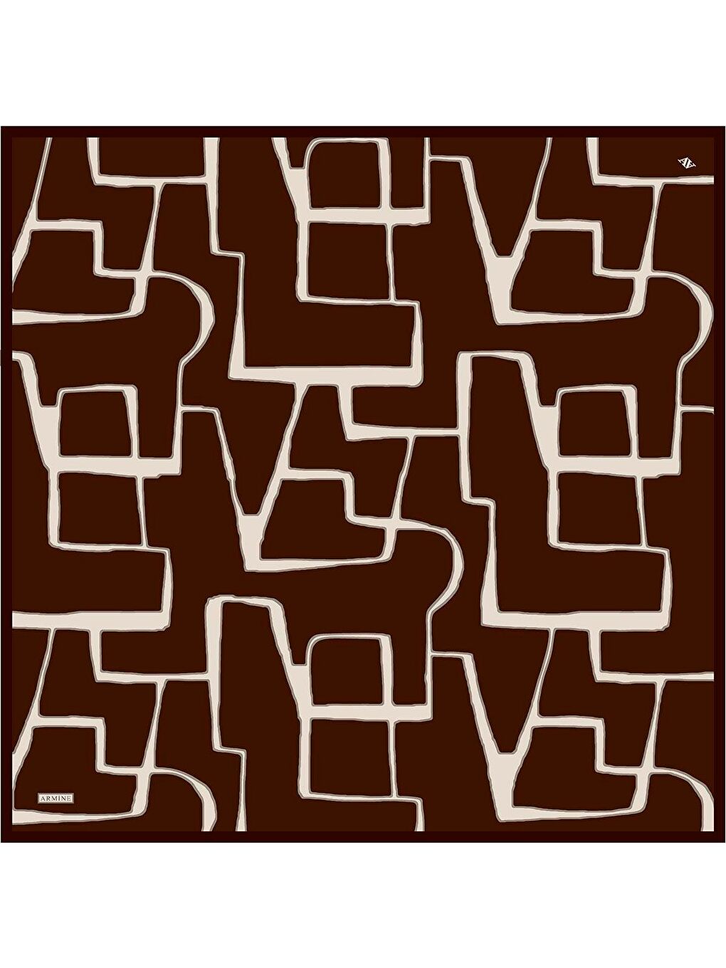 Kahverengi Geometrik Desenli Saf İpek Twill Eşarp 9441D 04-3