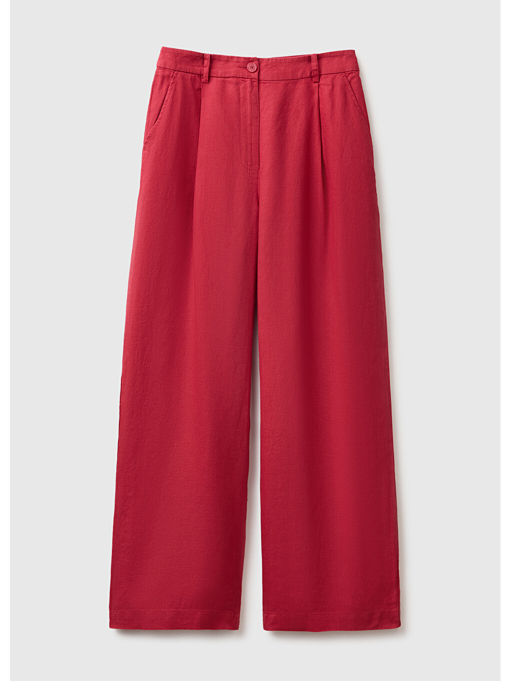 Kadın Bordo %100 Keten Cepli Pileli Pantolon-1