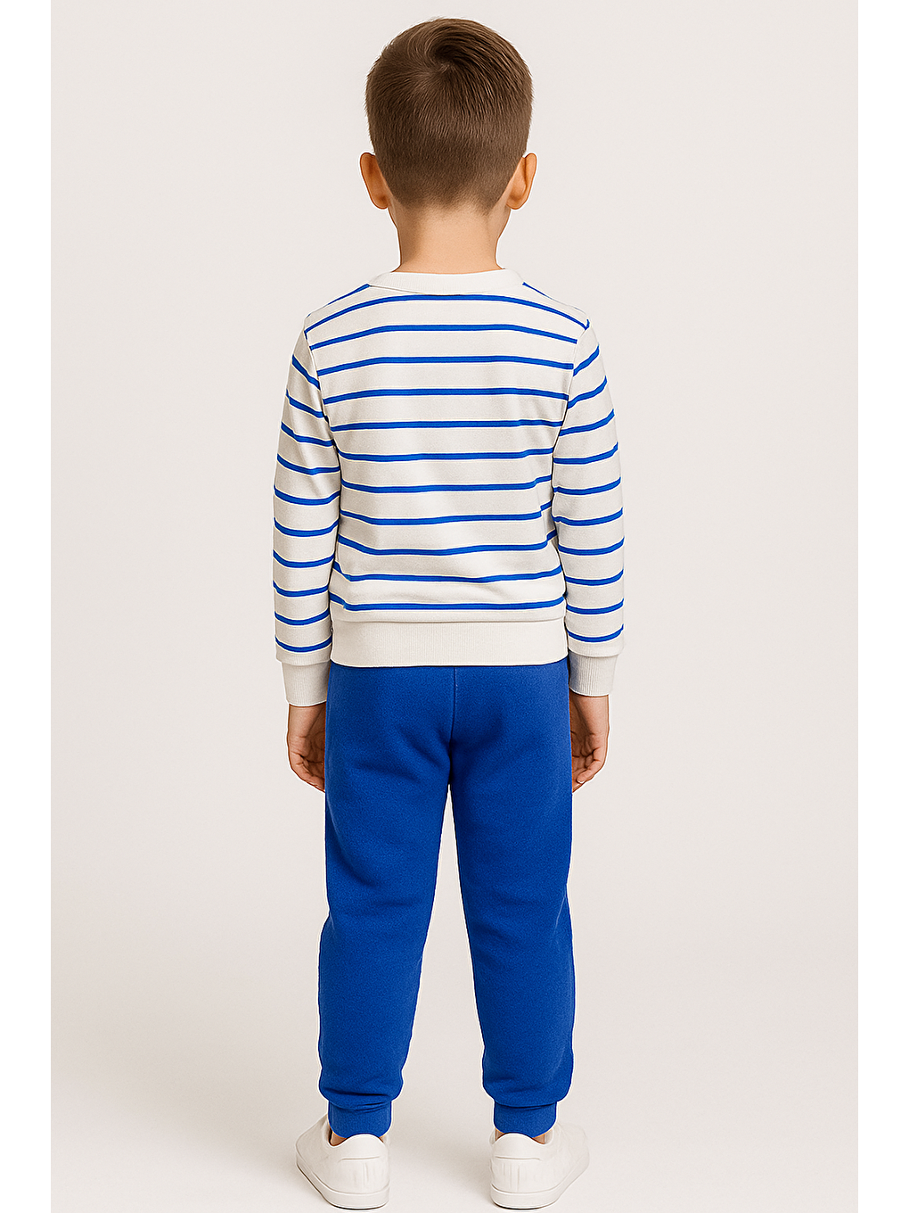 Mavi Bisiklet Yaka Çizgi Desenli Saks Renk Erkek Çocuk Eşofman Takım-2