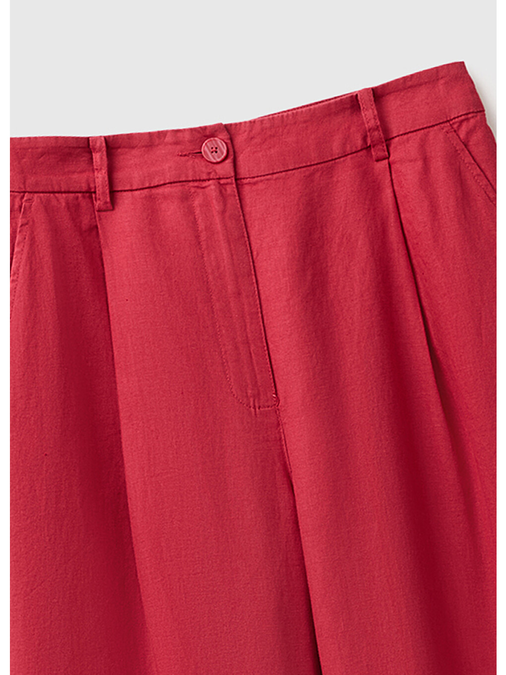 Kadın Bordo %100 Keten Cepli Pileli Pantolon-6