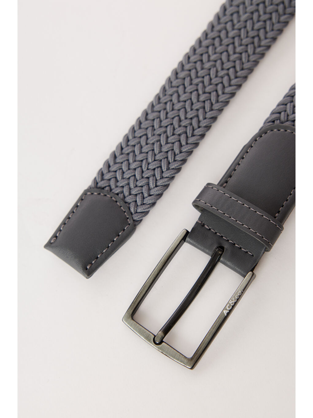 Erkek Gri Suni Deri Casual Jean Jean Örme Kemer-1