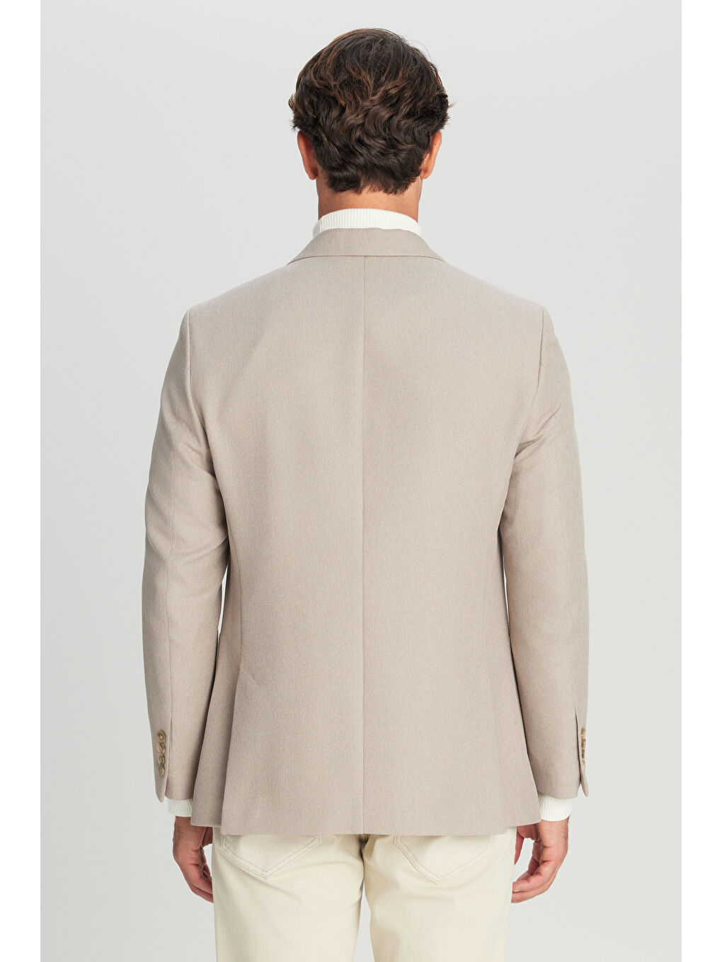 Erkek Bej Slim Fit Dar Kesim Mono Yaka Torba Cepli Blazer Ceket-5
