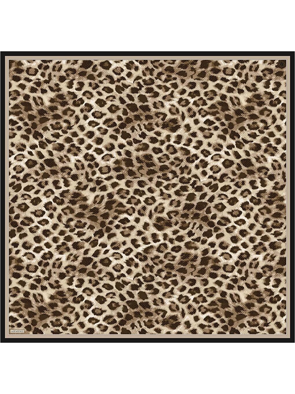 Kahverengi Klasik Desenli Saf İpek Twill Eşarp 9425D 37-3