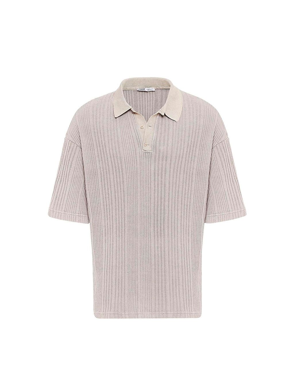 Bej Polo Yaka Oversize Triko Taş-1