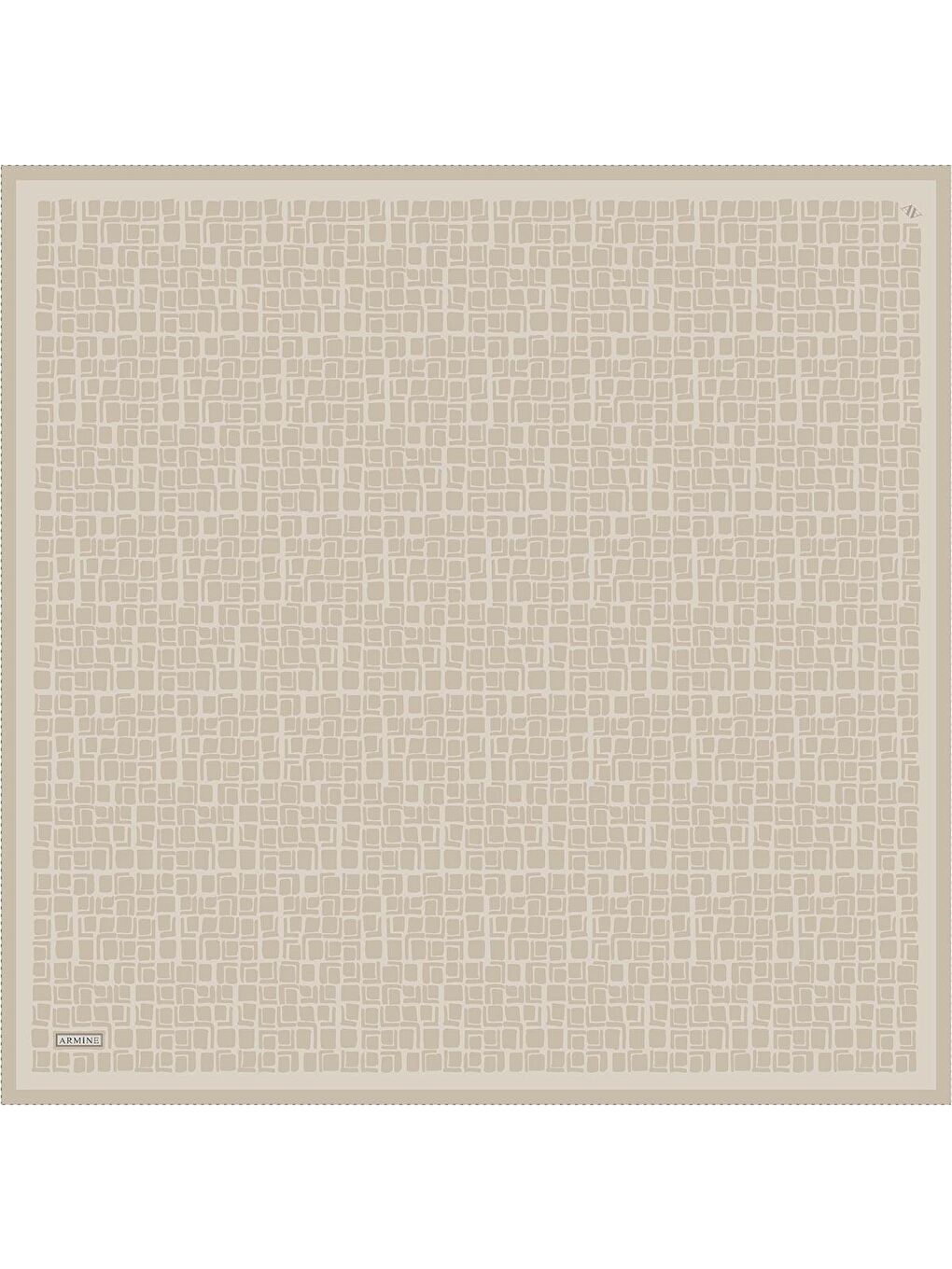 Bej Geometrik Desenli Saf İpek Twill Eşarp 9438D 53-2