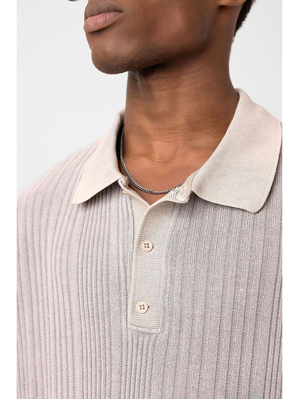 Bej Polo Yaka Oversize Triko Taş-5