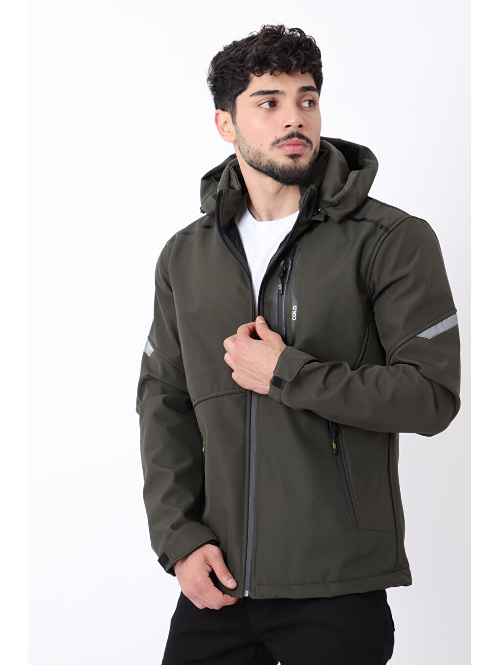 Stilkombin Haki Reflektörlü Çıkarılabilir Kapüşonlu Softshell Mont Bl 1701_50388