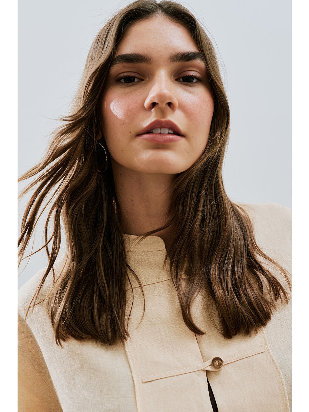 Turuncu Keten Önden Düğmeli Gömlek Kavuniçi-3