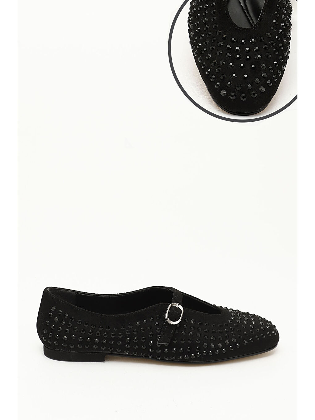 Mor Kadın ZÜMRÜT-SİYAH Taşlı Balerin Babet-2