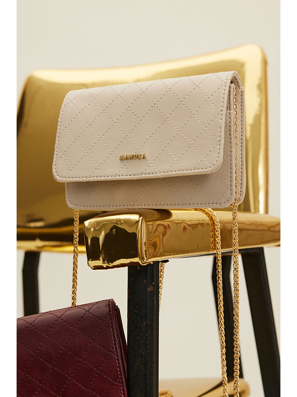 Kapitone Cüzdan Çanta Bej-2