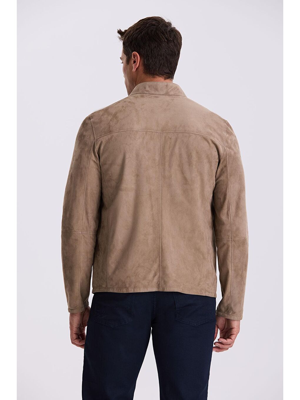 Bej Comfort Fit Dik Yaka Çift Taraflı %100 Deri Mont-3