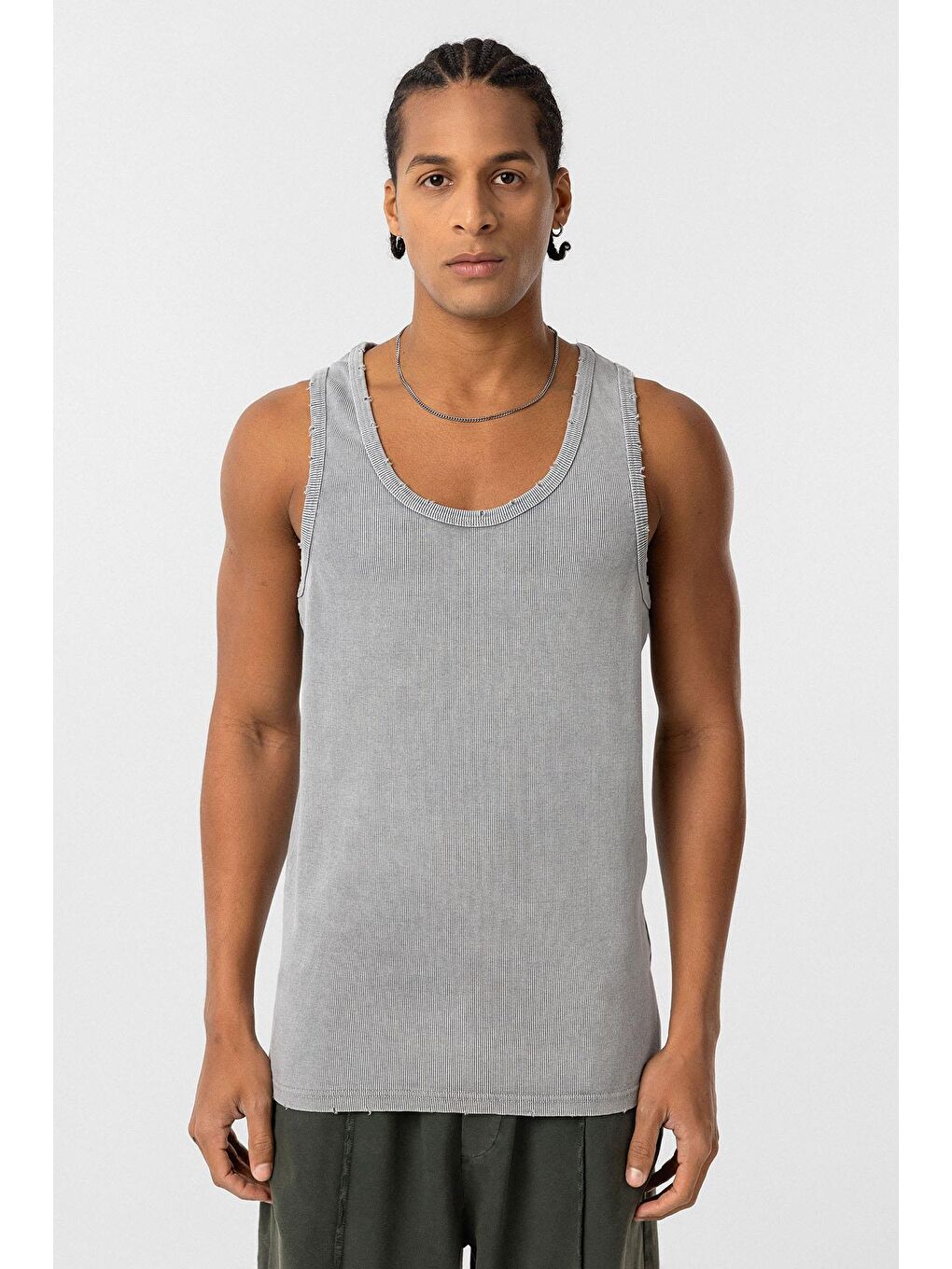 Yıkamalı Tank Top Kaşkorse Kolsuz Tişört Gri