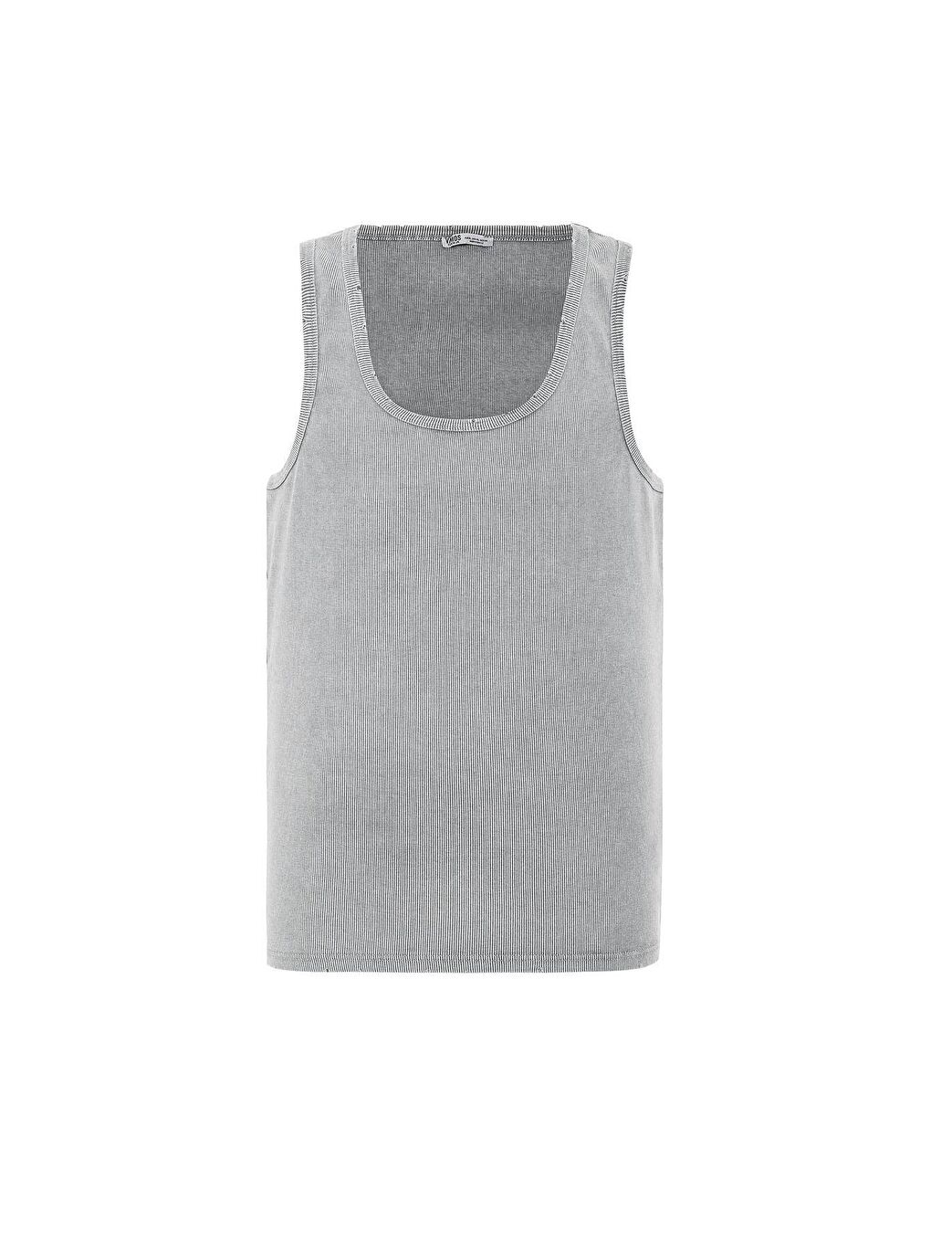 Yıkamalı Tank Top Kaşkorse Kolsuz Tişört Gri-1