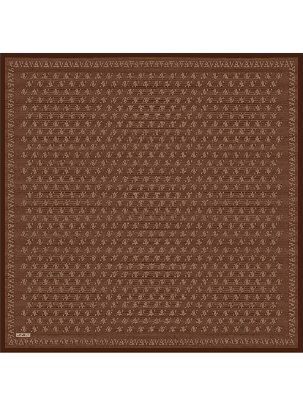 Kahverengi Monogram Desenli Saf İpek Twill Eşarp 9412D 35-3
