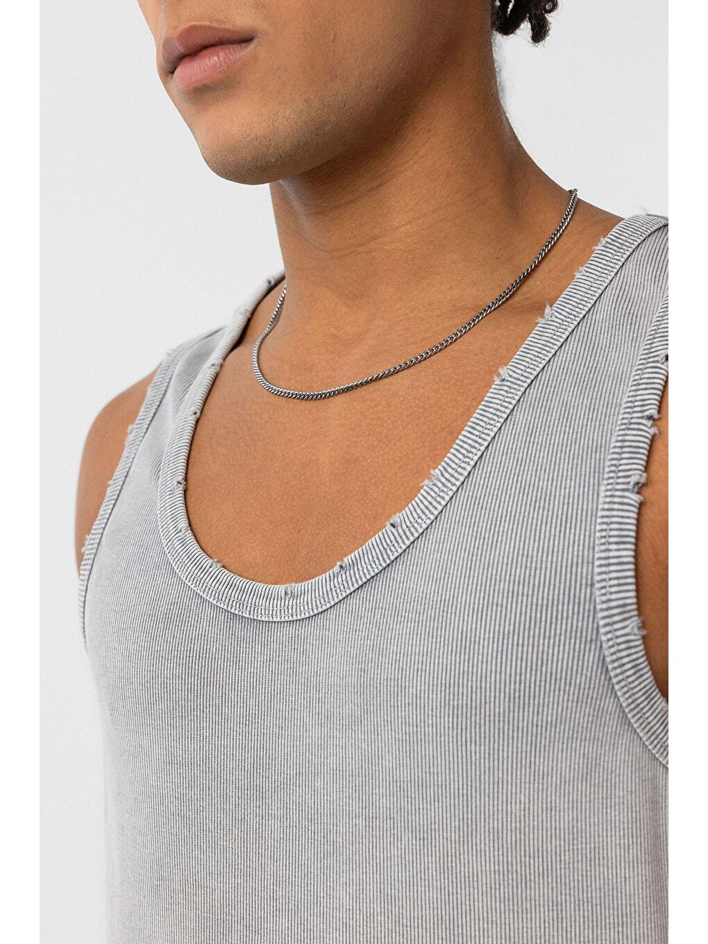 Yıkamalı Tank Top Kaşkorse Kolsuz Tişört Gri-3