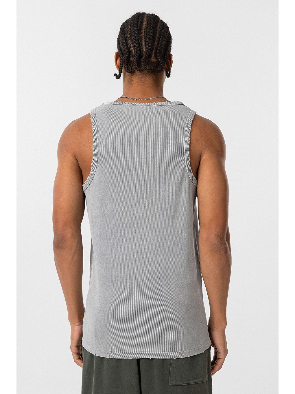 Yıkamalı Tank Top Kaşkorse Kolsuz Tişört Gri-5