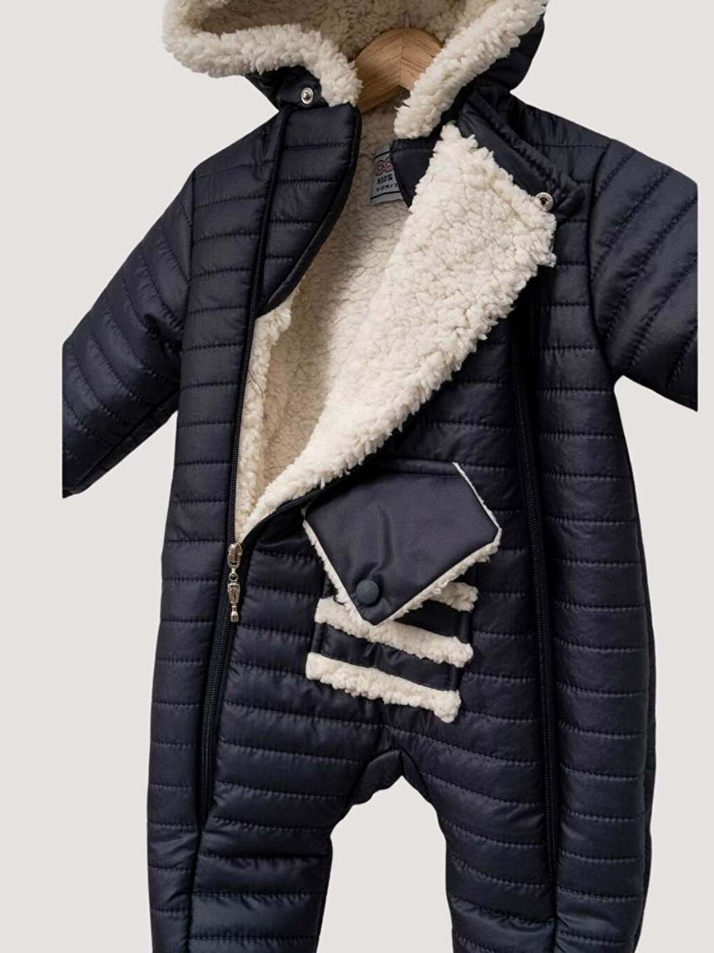 Lacivert Kışlık Bebek Kayak Tulum Seti Kapüşonlu Kürklü Eldivenli Patikli Dış Mekân-1