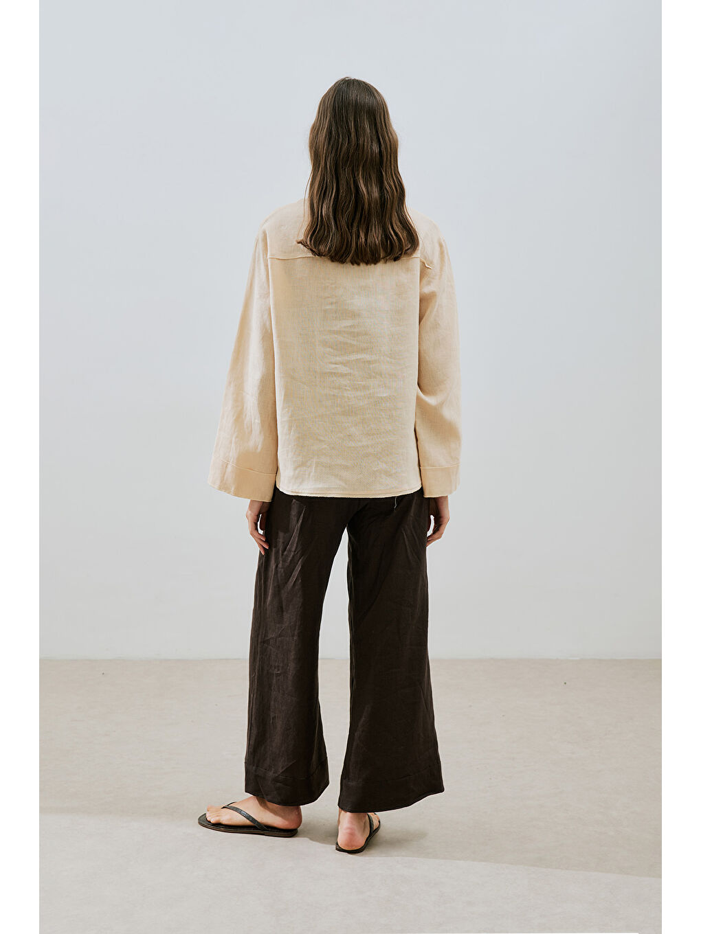 Turuncu Keten Önden Düğmeli Gömlek Kavuniçi-5