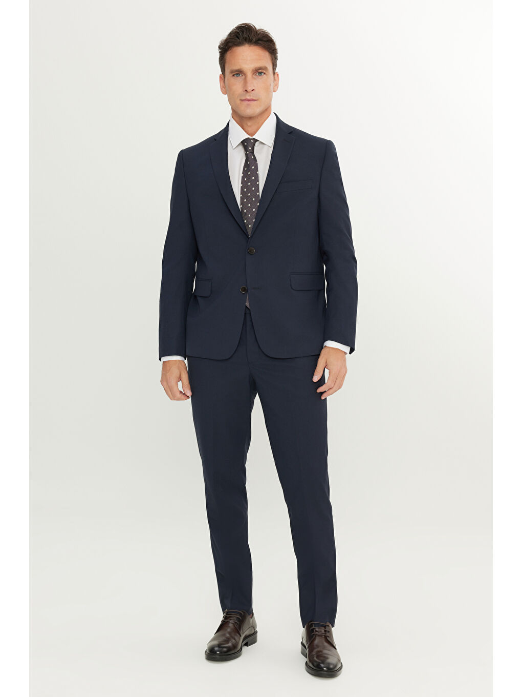 Erkek Lacivert Regular Fit Normal Kesim Mono Yaka Kapak Cepli Takım Elbise-1