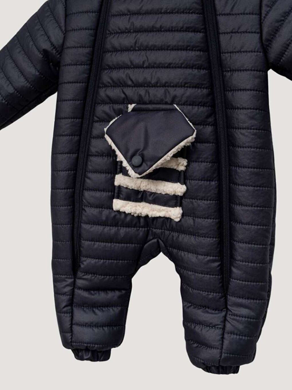 Lacivert Kışlık Bebek Kayak Tulum Seti Kapüşonlu Kürklü Eldivenli Patikli Dış Mekân-2