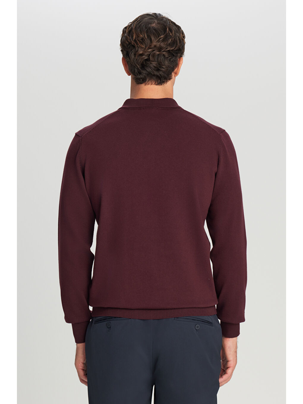 Erkek Bordo Pamuklu Standart Fit Normal Kesim Polo Yaka Triko Kazak-4
