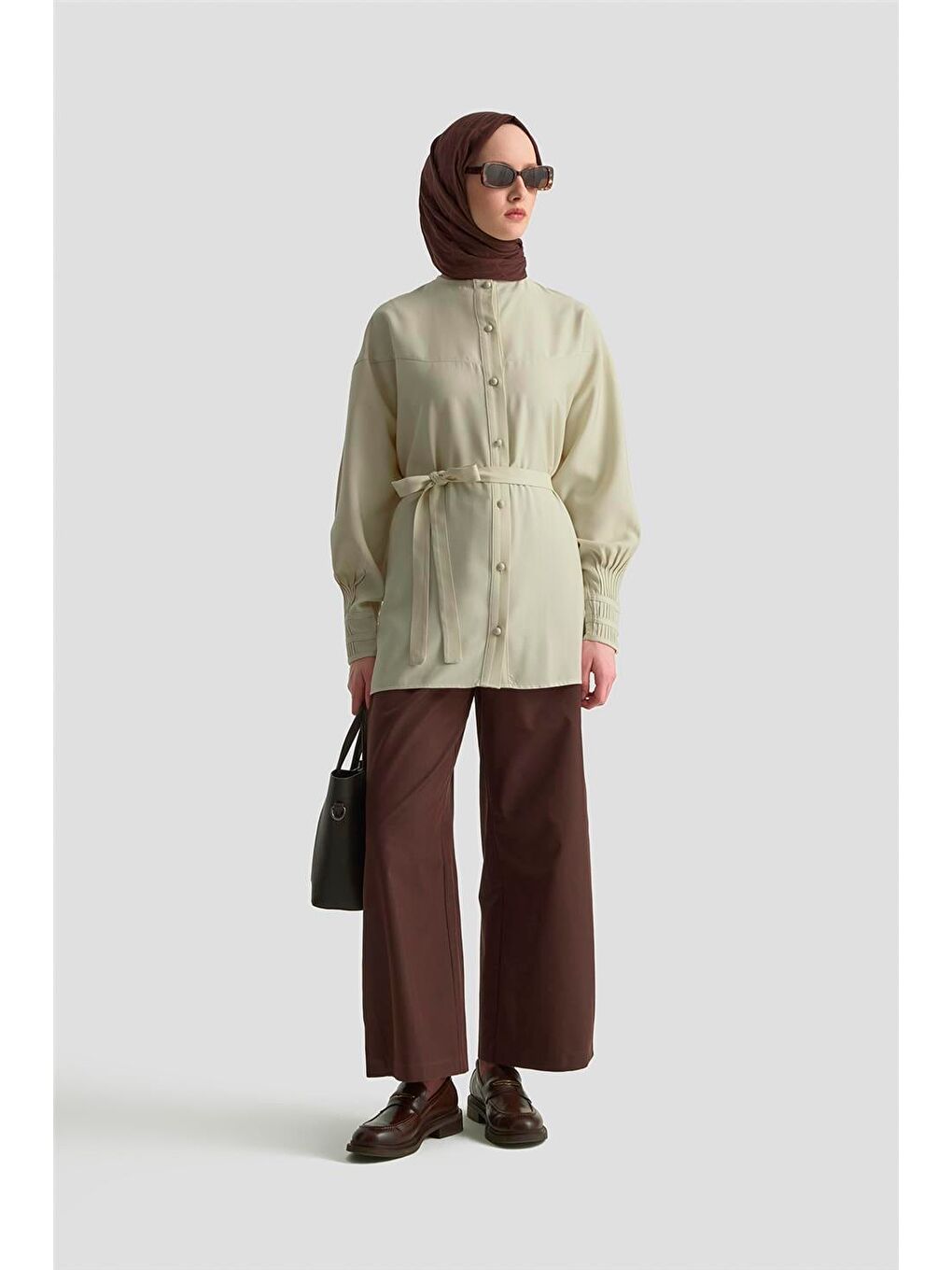 Nervürlü Oversize Tunik 25Kd9013 Bej