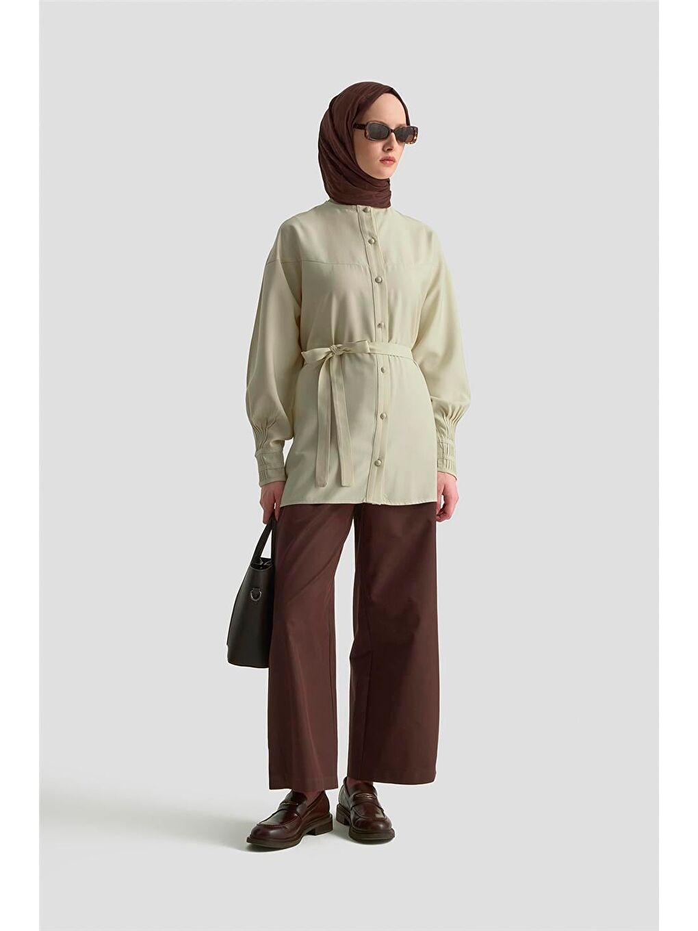 Nervürlü Oversize Tunik 25Kd9013 Bej-1