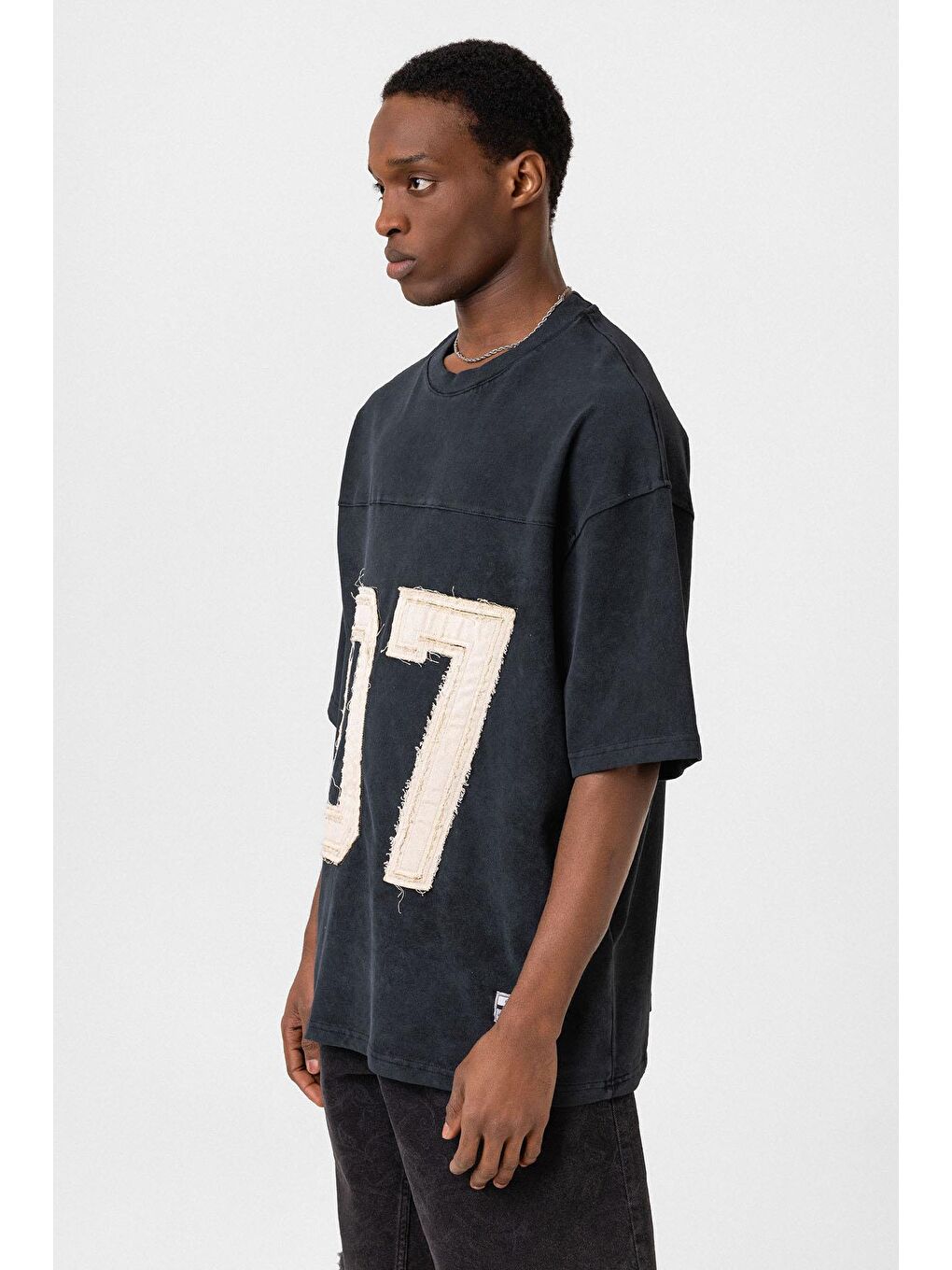 Yıkamalı Baskılı Oversize Tişört Siyah-3