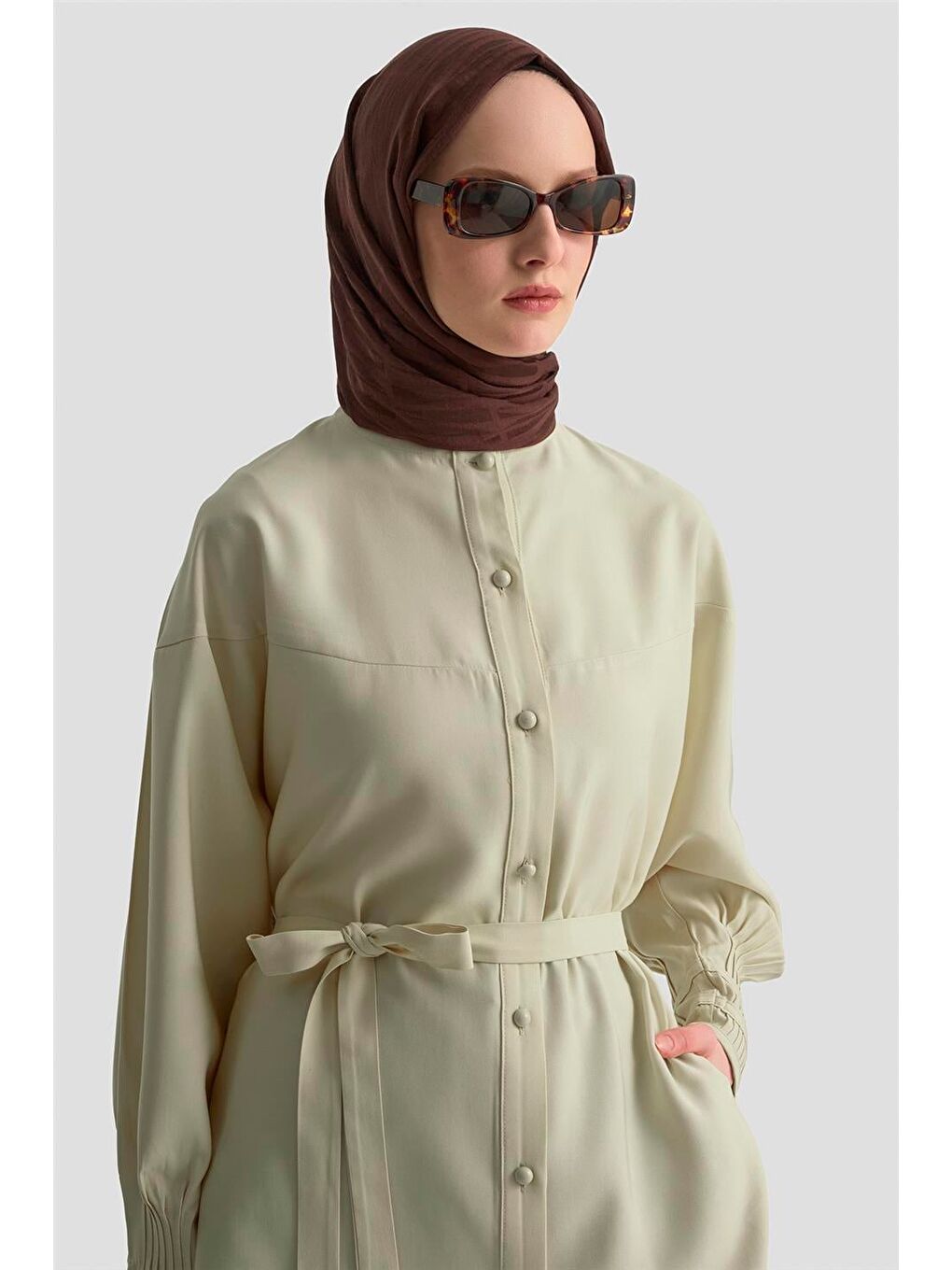 Nervürlü Oversize Tunik 25Kd9013 Bej-3