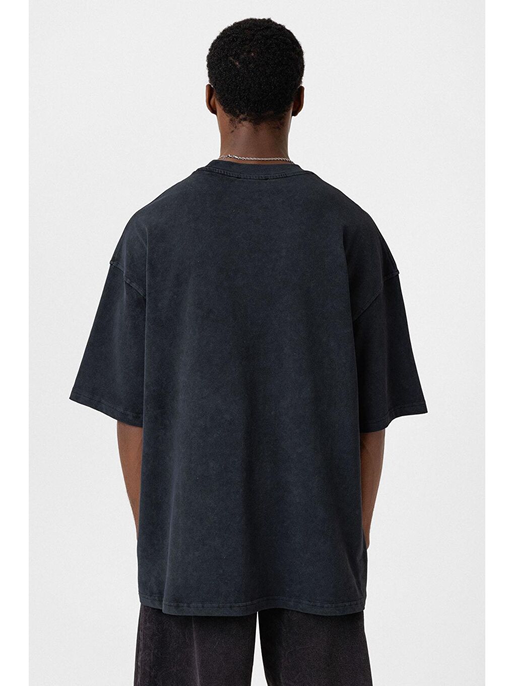 Yıkamalı Baskılı Oversize Tişört Siyah-4