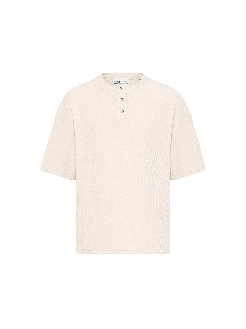 Bej Düğmeli Yaka Oversize Tişört Taş-1