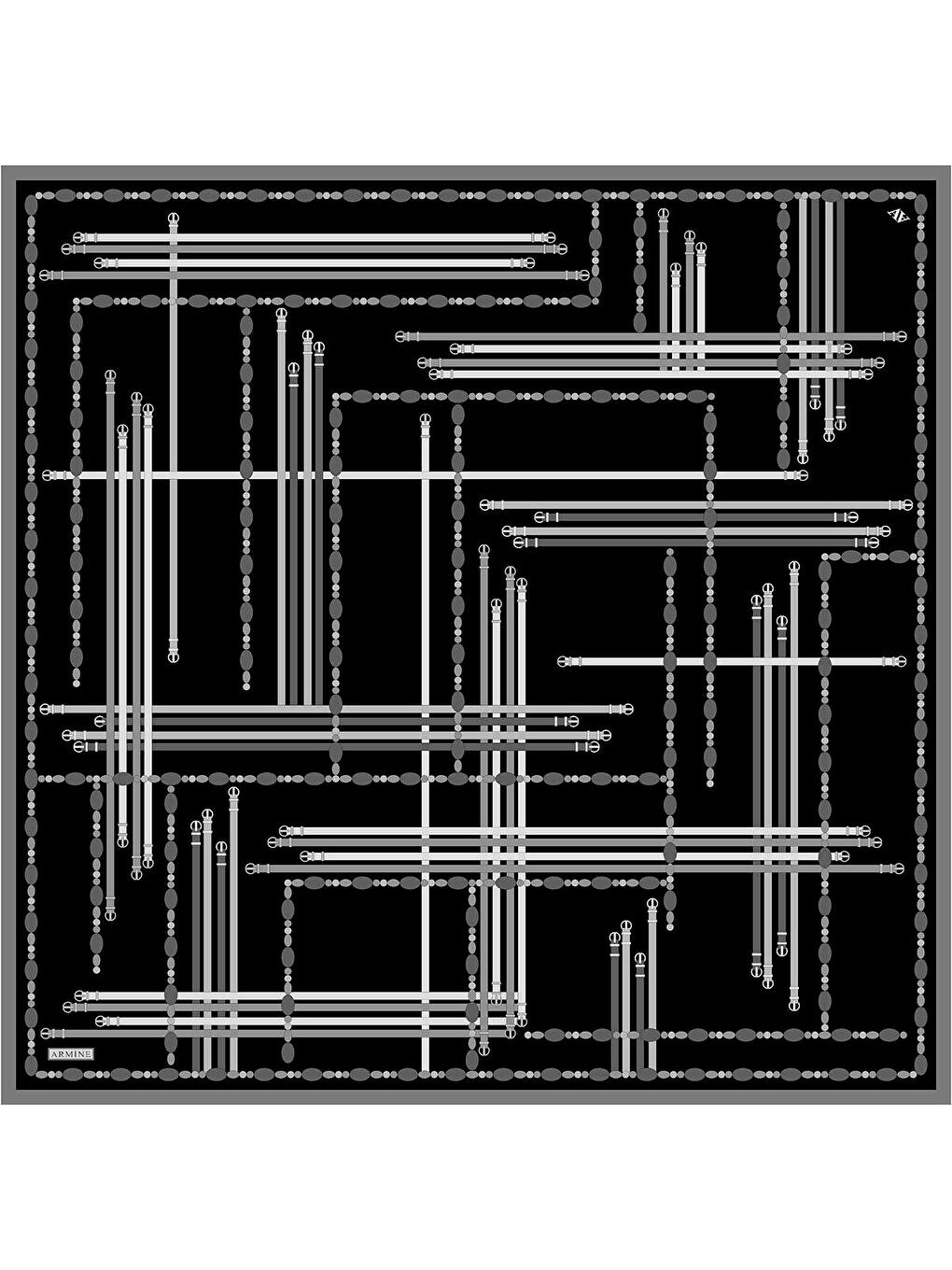 Siyah Obje Desenli Saf İpek Twill Eşarp 9407D 86-1