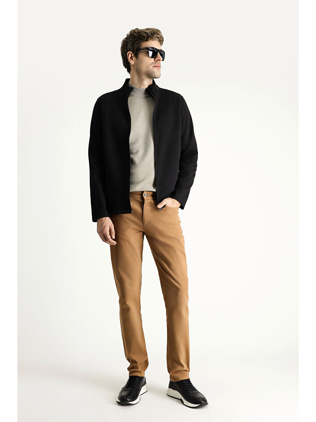 Kahverengi Slim Fit Dar Kesim Elastanlı Kanvas / Chino Pantolon-1