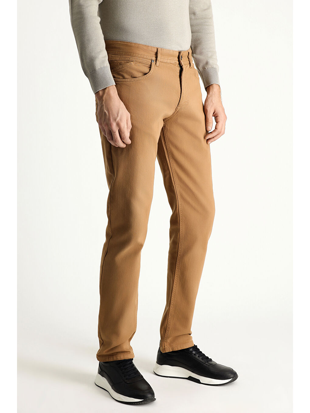 Kahverengi Slim Fit Dar Kesim Elastanlı Kanvas / Chino Pantolon-2