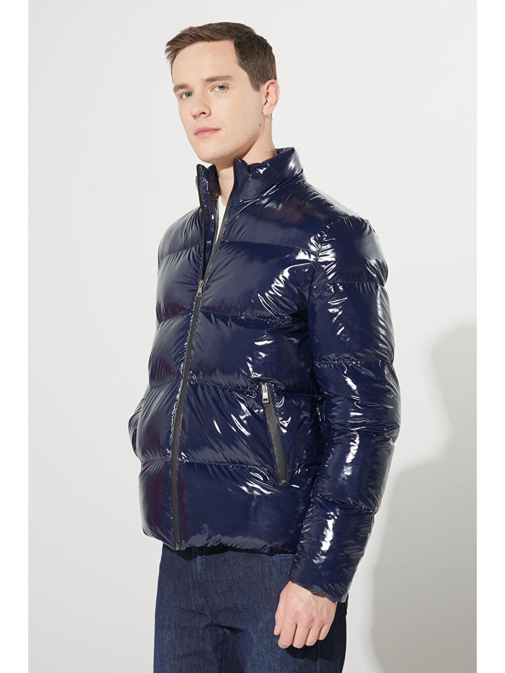 Erkek Lacivert Standart Fit Soğuk Geçirmez Casual Mont