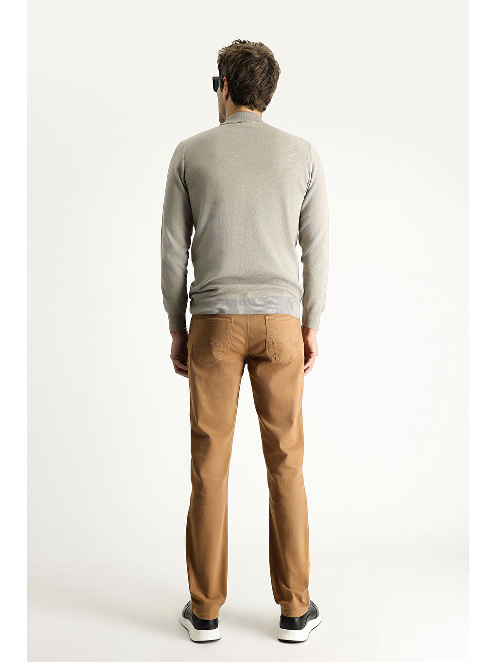 Kahverengi Slim Fit Dar Kesim Elastanlı Kanvas / Chino Pantolon-3