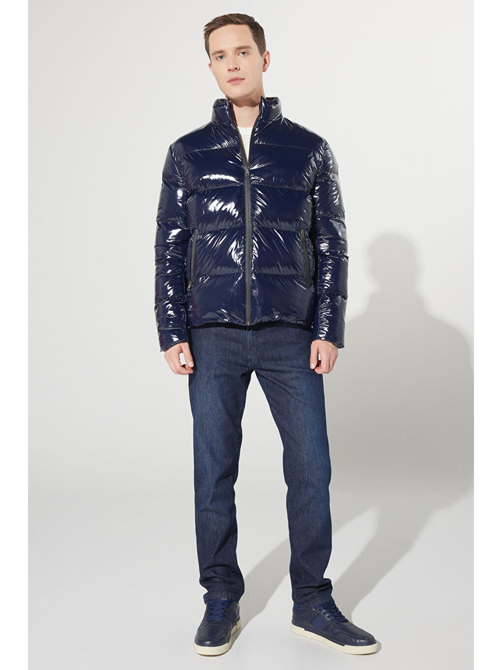 Erkek Lacivert Standart Fit Soğuk Geçirmez Casual Mont-1