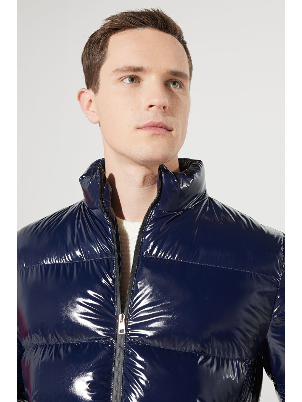 Erkek Lacivert Standart Fit Soğuk Geçirmez Casual Mont-2