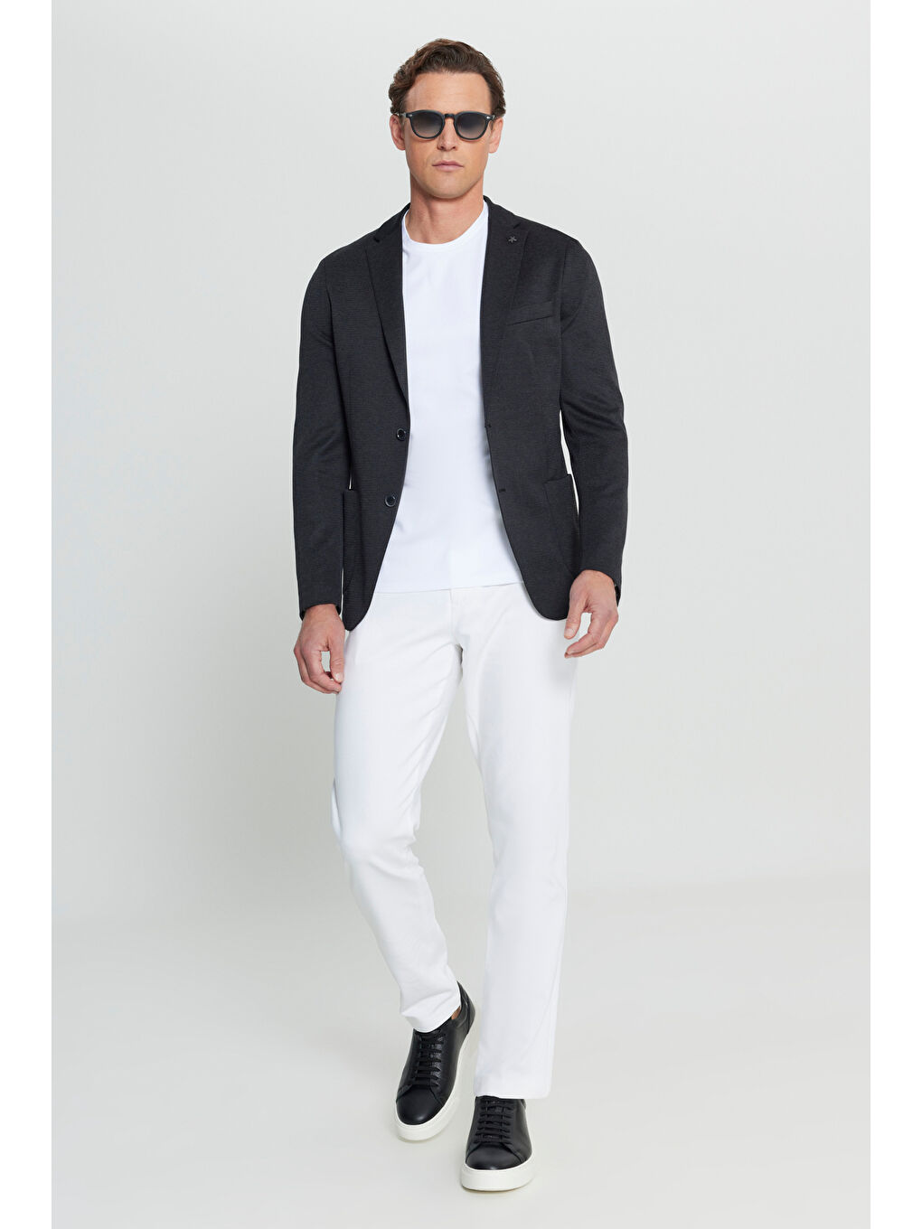 Erkek Siyah 360 Her Yöne Esneyen Slim Fit Dar Kesim Mono Yaka Armürlü Blazer Ceket-3