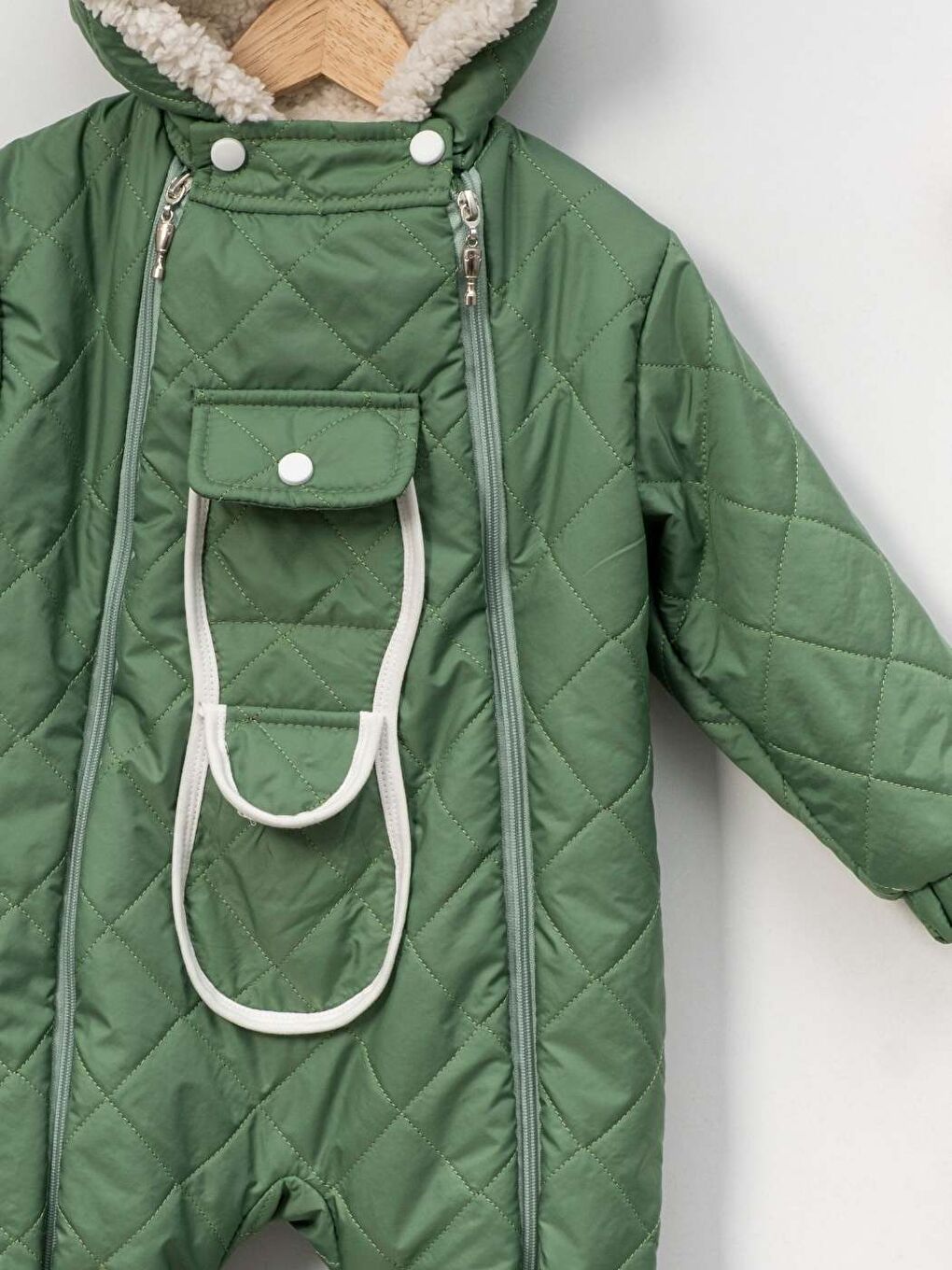 Yeşil Kayak ve Dış Mekân İçin Kürk Astarlı Bebek Tulum Seti – Kapüşonlu, Eldiven Patikli-1