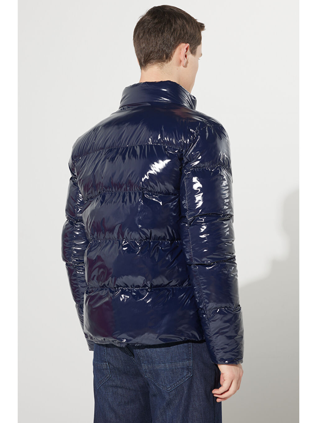 Erkek Lacivert Standart Fit Soğuk Geçirmez Casual Mont-5