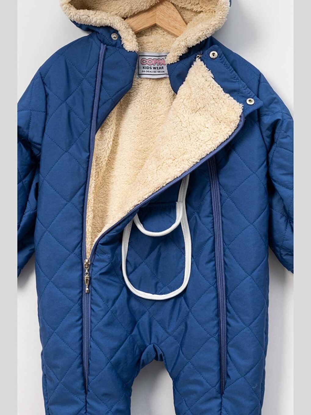 İndigo Kayak ve Dış Mekân İçin Kürk Astarlı Bebek Tulum Seti – Kapüşonlu, Eldiven Patikli-1