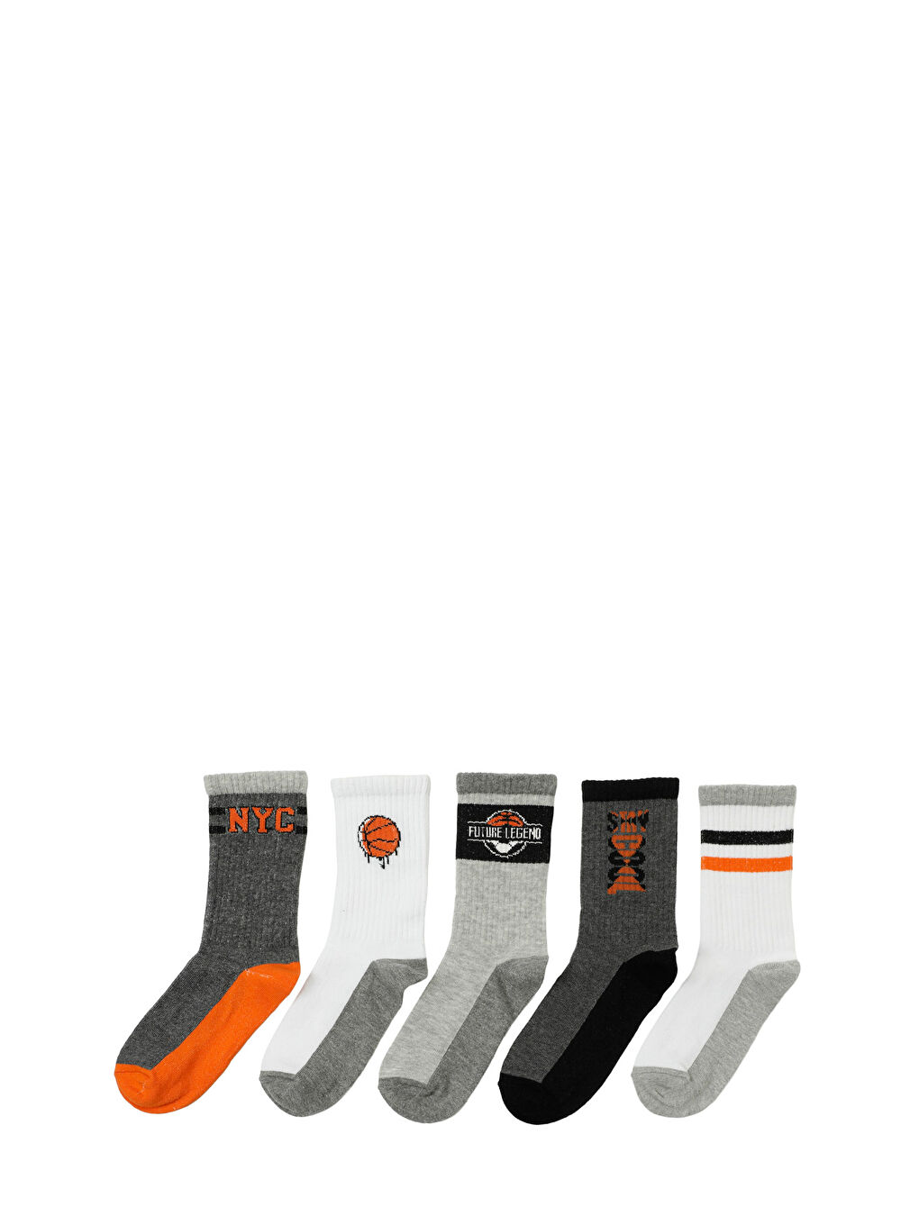 Gri BASKETBALL 5 LI SKT-B 5PR GRI MULTI Erkek Çocuk Soket Çorap