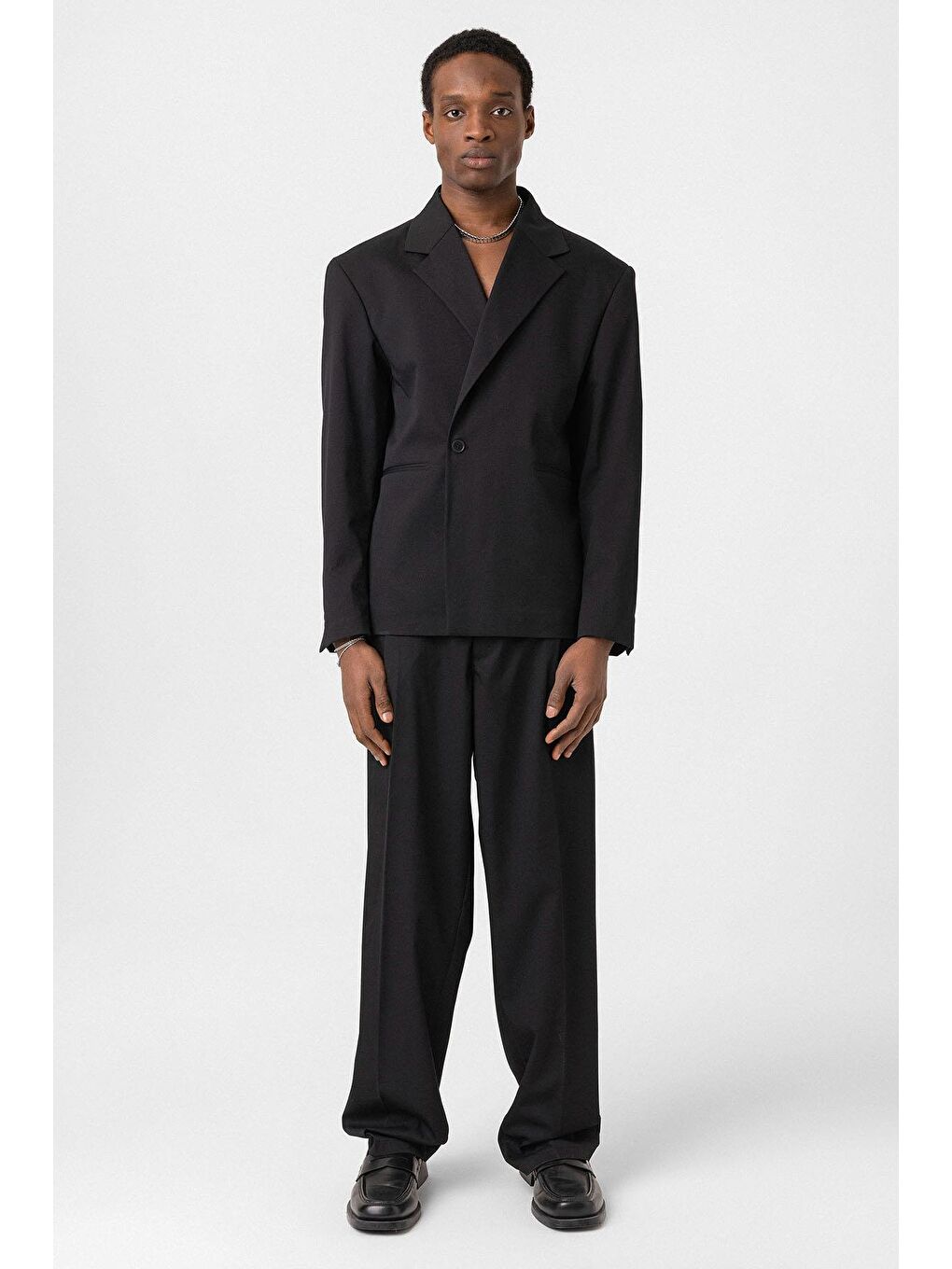 Tek Düğme Oversize Takım Elbise Siyah-2