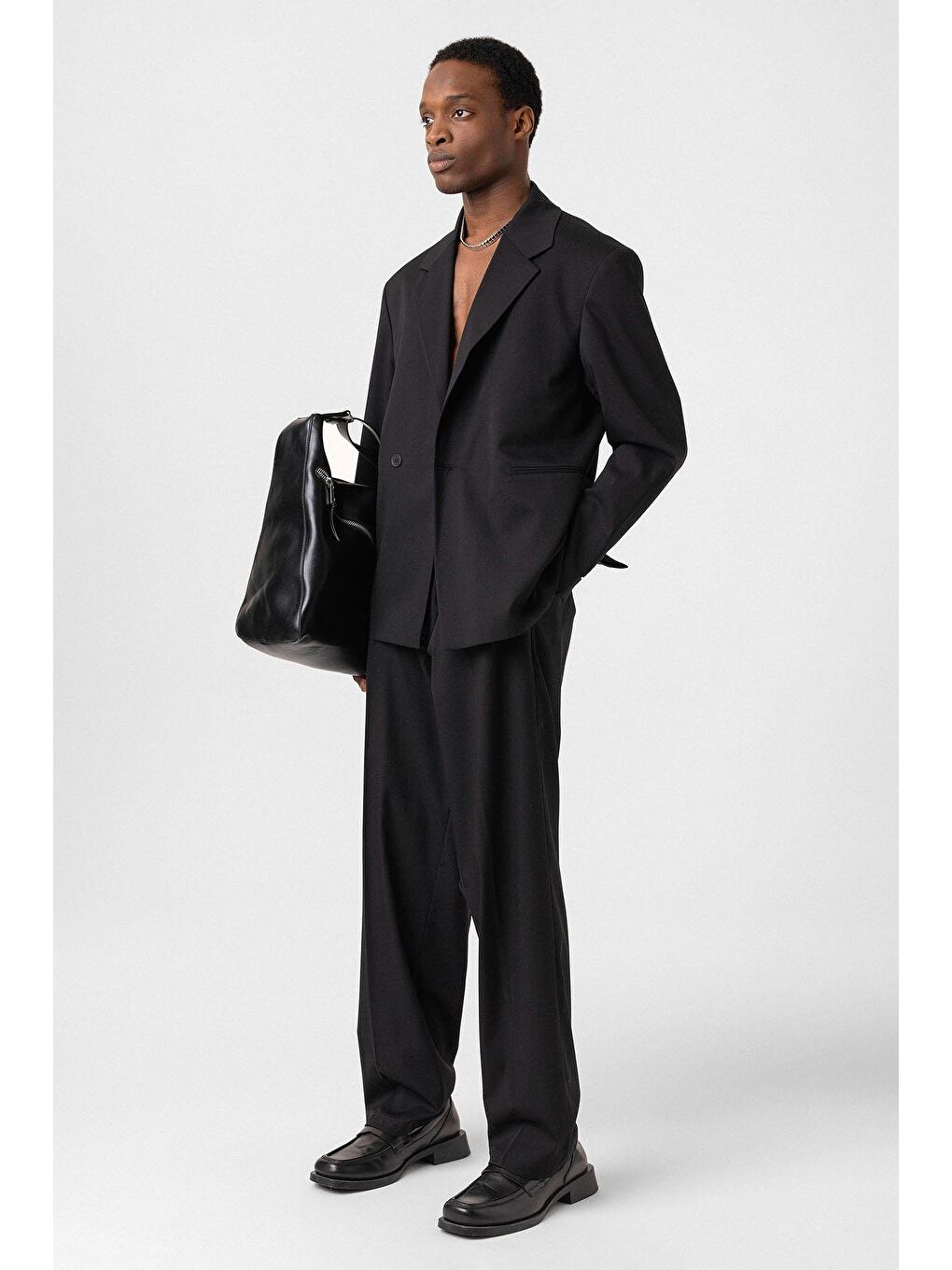 Tek Düğme Oversize Takım Elbise Siyah-3