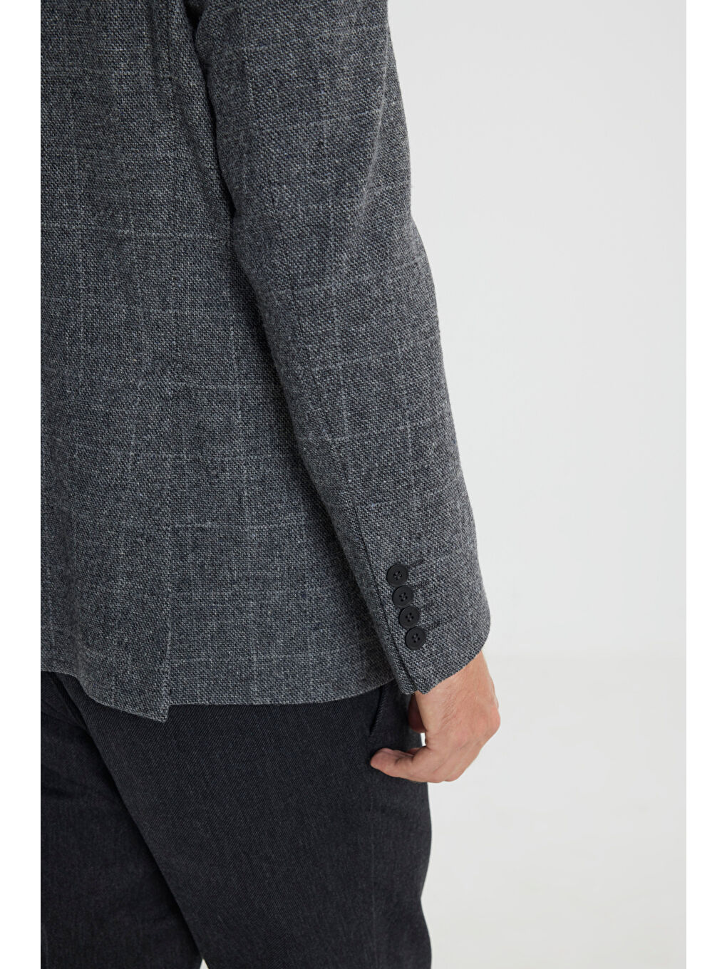 Erkek Antrasit Comfort Fit Rahat Kesim Mono Yaka Desenli %100 Yün Ceket-5