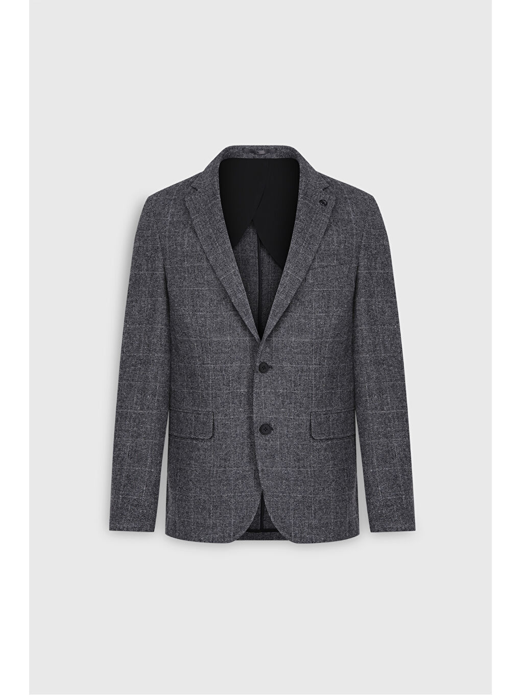 Erkek Antrasit Comfort Fit Rahat Kesim Mono Yaka Desenli %100 Yün Ceket-7