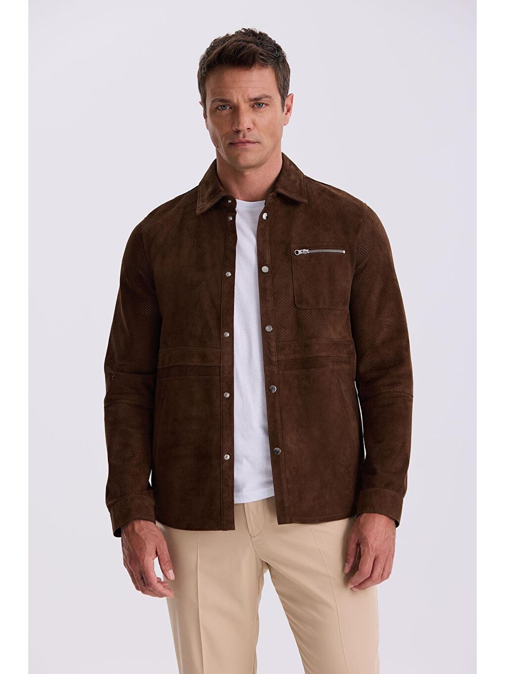 Kahverengi Kahve Comfort Fit Bebe Yaka %100 Deri Mont-1