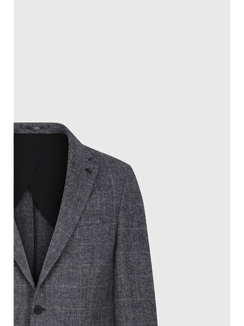 Erkek Antrasit Comfort Fit Rahat Kesim Mono Yaka Desenli %100 Yün Ceket-8