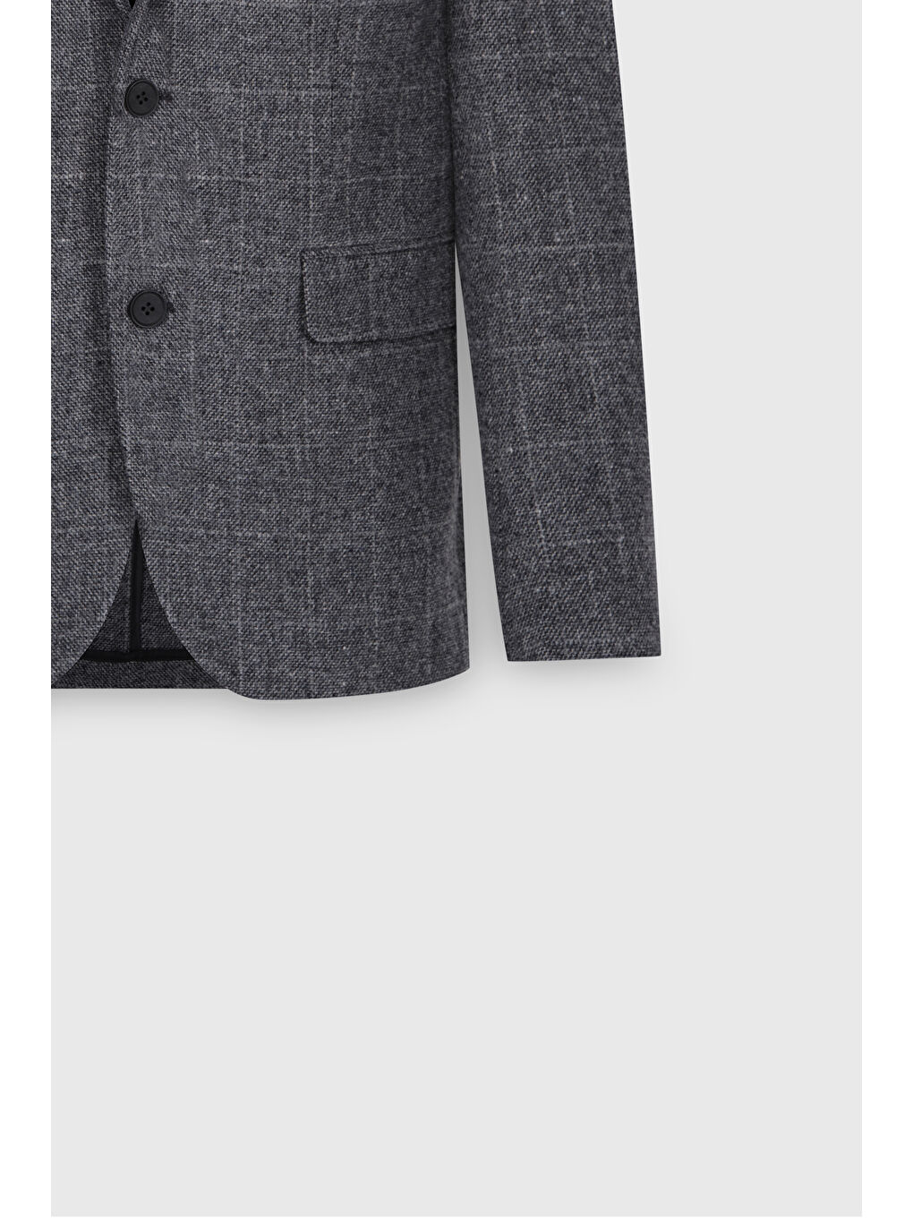 Erkek Antrasit Comfort Fit Rahat Kesim Mono Yaka Desenli %100 Yün Ceket-9